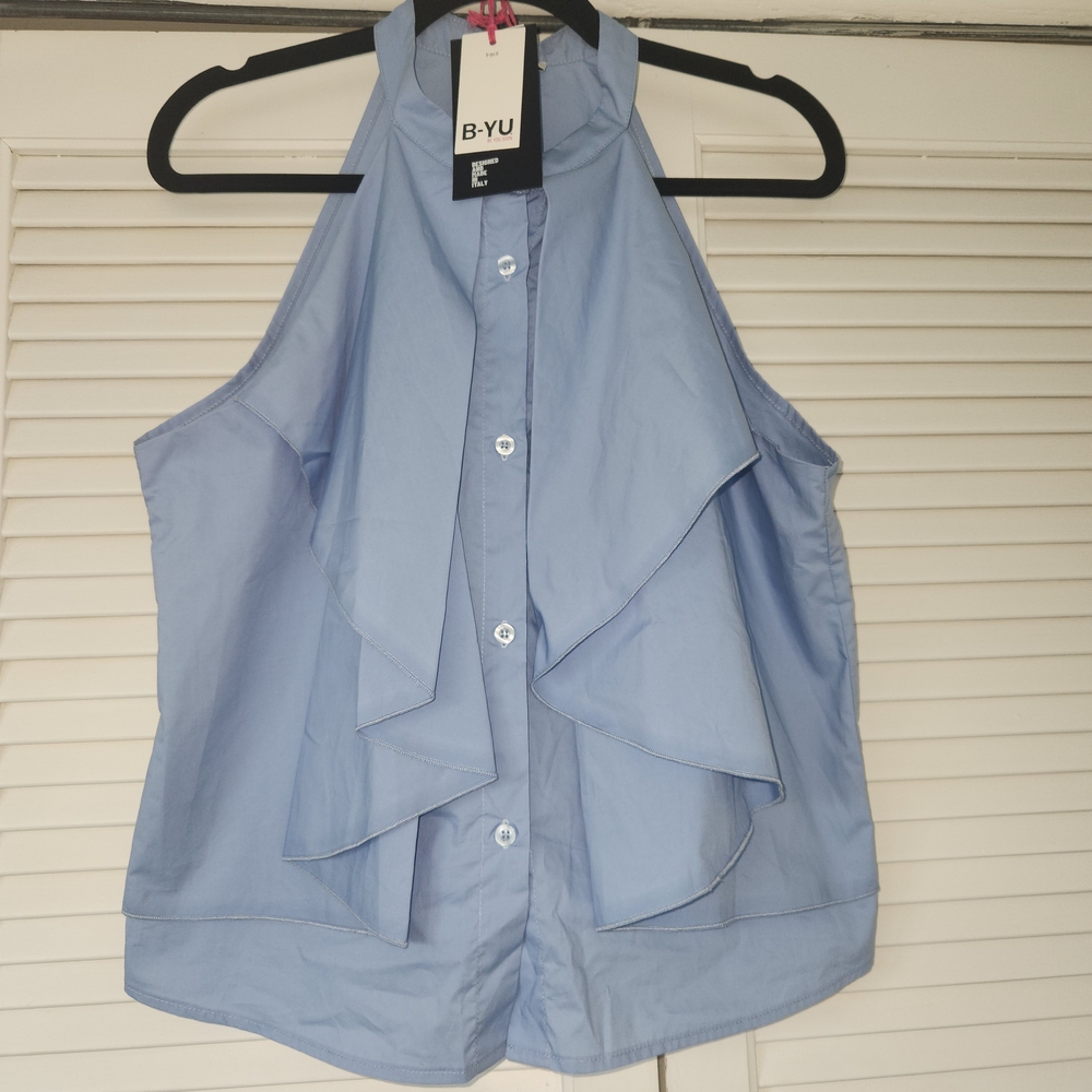 Women's Blue Ruffle Detail Tank Top